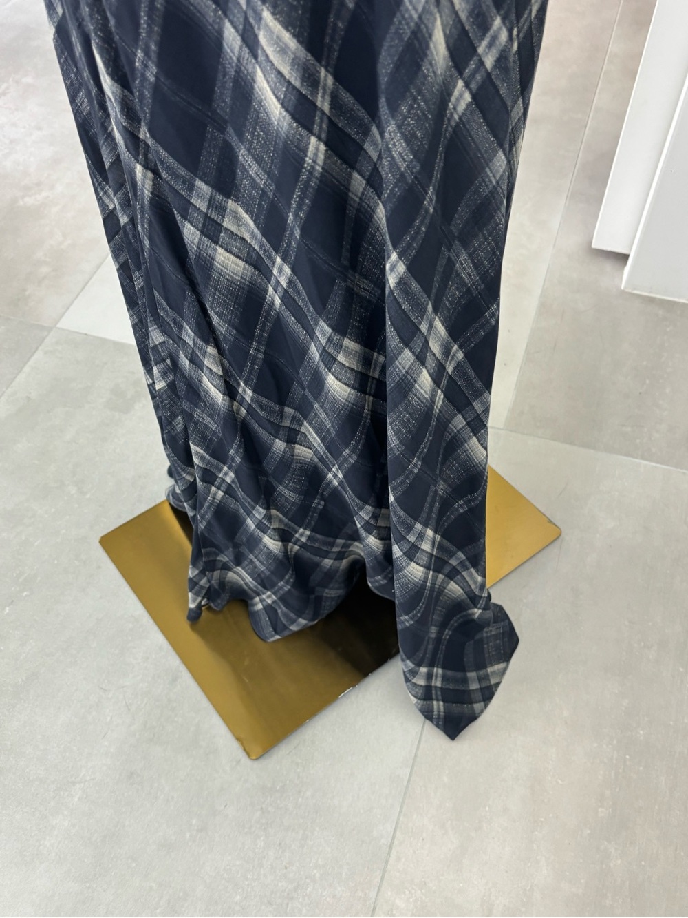 Zara Navy Plaid Maxi Dress with Olive Sheer Overlay - Picture 6 of 8